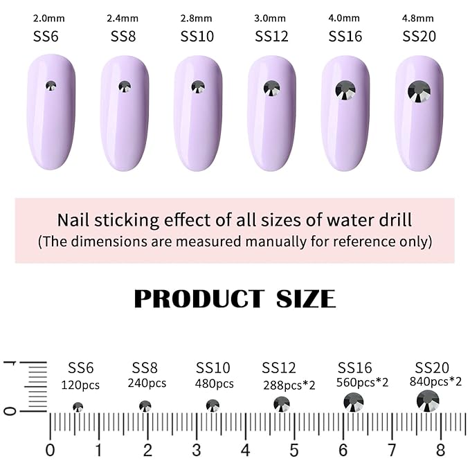 4240Pcs Jet Hematite Flatback Rhinestones 6 Sizes Crystal Diamonds for Nail Art Crafts Clothes Shoes with Tweezers and Picking Pen