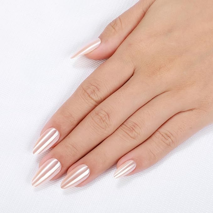 Rnker Press On Nails - Cream Color, Almond Top gel Nails with a Glossy Glaze Finish, 15 Sizes - 30 Nail Kit with Glue