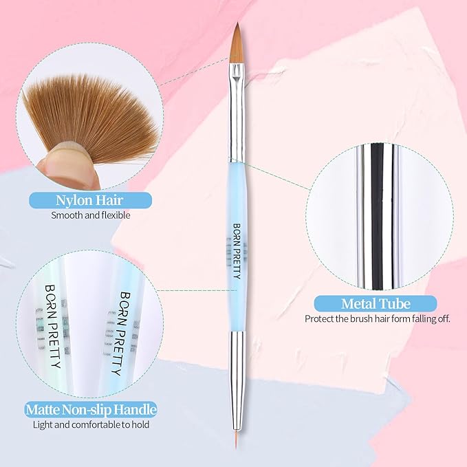 BORN PRETTY Double-Ended Nail Art Brushes,4Pcs Nail Art Tool Set,Nail Art Gel Polish Liner Brushes Design Pen For Nail Drawing And Nail Paint Brushes for Home Salon