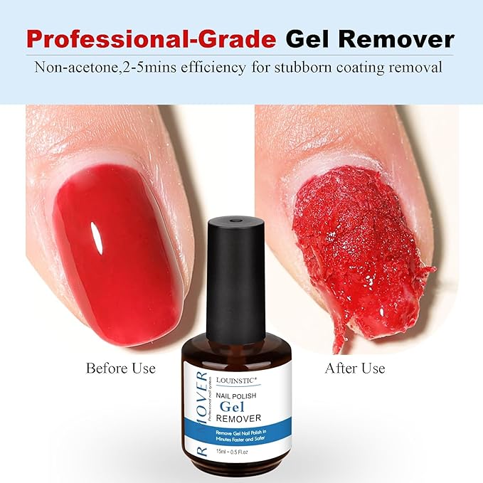 Gel Polish Remover – 45ML, Professional & Fast Gel Remover Kit, Easily Remove Gel Nail Polish in 2-5 Minutes, Gentle, Acetone Free, Not Damage to Natural Nails with Nail Files 3pcs