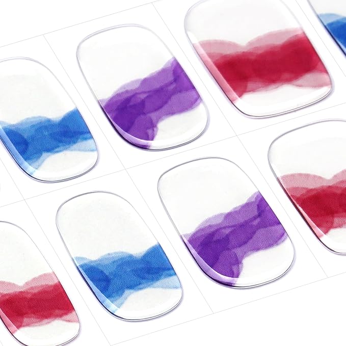 DANNI & TONI Semi Cured Gel Nail Strips Watercolor Multicolored Gel Nail Polish Stickers Red Purple Blue Green Nail Wraps 28 Stickers | Celestial Flow