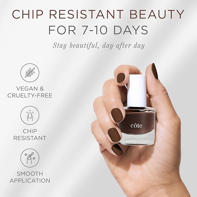 Cote Beauty’s Warm Brown Nail Polish, Earthy Elegance with Cream Finish, Rich Chocolate Brown Hue, Vegan & Cruelty-Free, Long Lasting Nail Polish, Made in USA, 0.27 Fl Oz