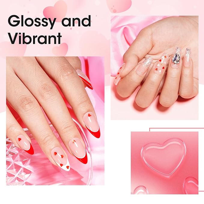 GELLEN Gel Nail Polish, 18ML Clear Nail Polish With Pink & Red Heart Shape, Valentine Gift for Her, Soak Off UV Gel Polish No Wipe, Glitter Gel Nail Polish with Stick DIY at Home