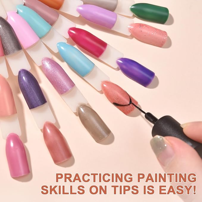 300 Tips Nail Swatch Sticks with Metal Split Ring Fan-shaped Display Nail Practice Sticks Nail Sample Swatches for Nail Art Polish Practice Nail Color Display (Clear and natural)