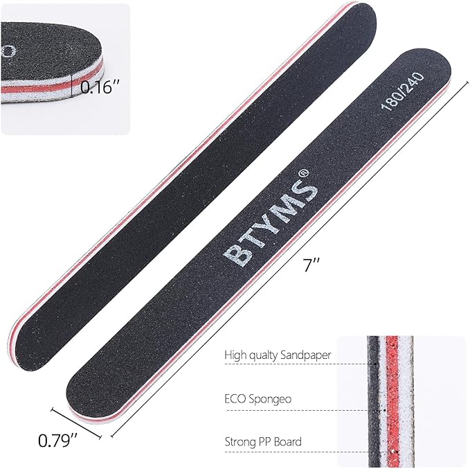 BTYMS 25 Count 180/240 Grit Nail Files for Natural Nails, Double Sided Emery Boards Fine Grit Nail Buffing Files