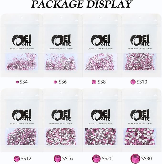 Fuchsia Flatback Rhinestones, Glass Rhinestones for Nail Art and Craft, Glue Fix, Loose Crystal Gemstones(Fuchsia, SS16, 1440pcs, 3.8-4.0mm)