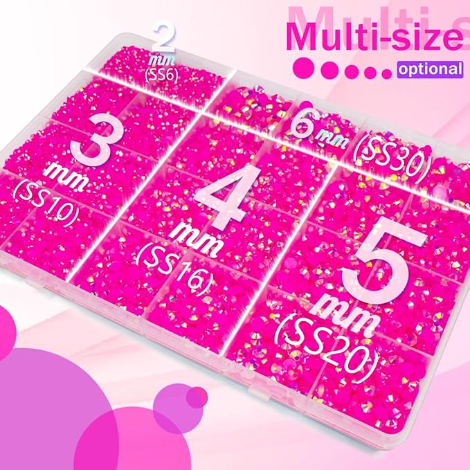 Hot Pink AB Resin Rhinestones w B7000 Glue for Bedazzling Crafting 2mm- 6mm Rose Pink Flatback Jelly Stones Diamonds Gems Bedazzler Kit Charms for Nails Face Eyes Makeup Tumblers Bottles Crafts