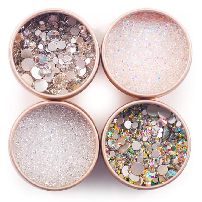 4 Boxes Nail Art Rhinestones AB and White Color Micro Diamond Sparkly with Aluminum Box Delicate Nail Gems