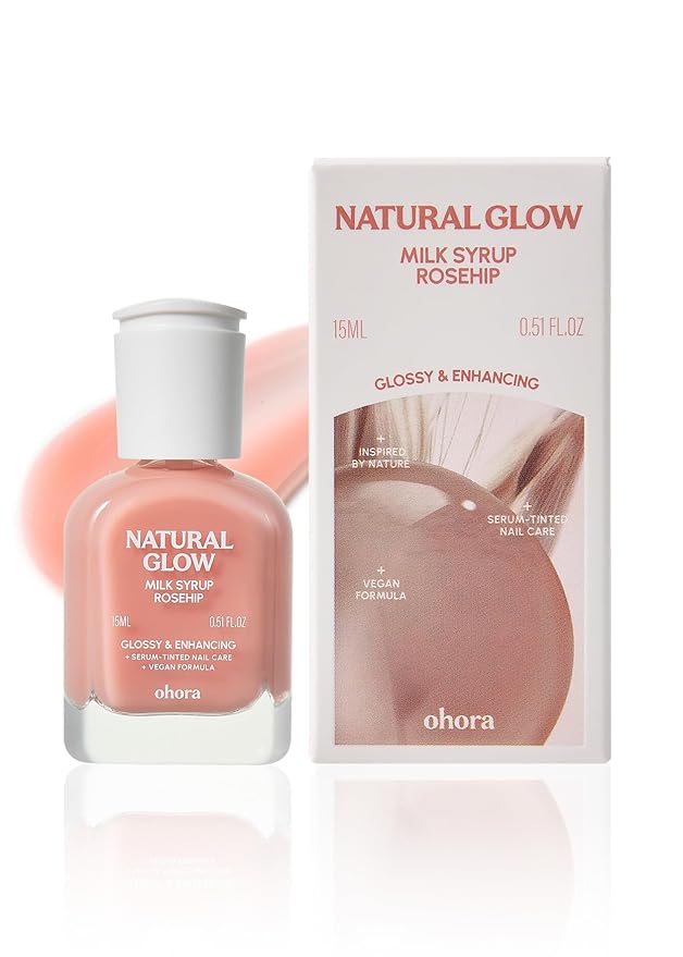 ohora Natural Glow Milk Syrup Nail Strengthener (Rosehip) - Tinted Nail Hardener for Brittle, Damaged Nails, Quick-Dry Glossy Finish, Nail Repair & Growth, 15 mL