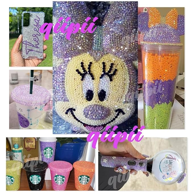 Light Purple AB Resin Rhinestones w B7000 Glue for Bedazzling Crafting 2mm-6mm Violet Flatback Jelly Stones Diamonds Gems Bedazzler Kit for Nails Face Makeup Tumblers Bottles DIY Crafts Shoes