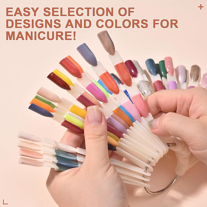 300 Tips Nail Swatch Sticks with Metal Split Ring Fan-shaped Display Nail Practice Sticks Nail Sample Swatches for Nail Art Polish Practice Nail Color Display (Natural)