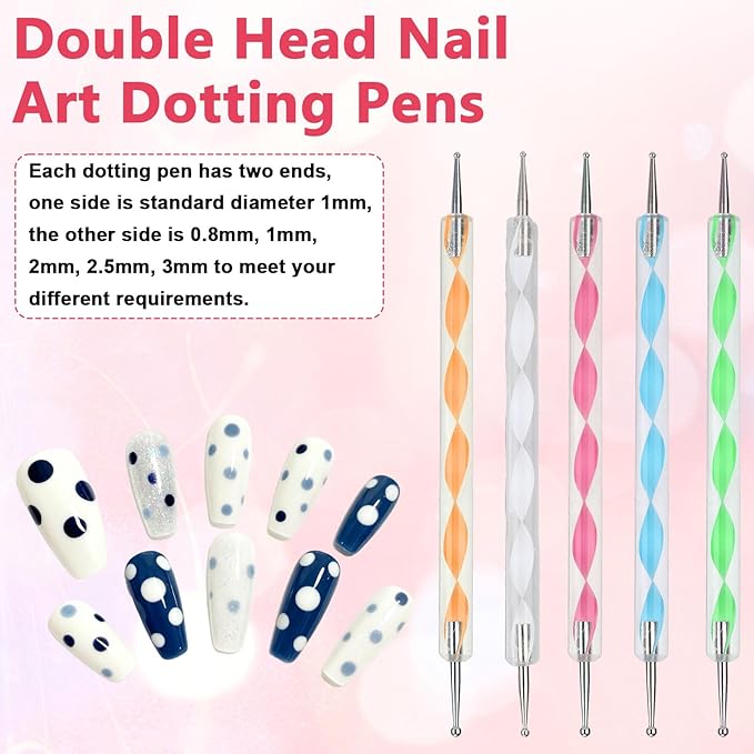 Nail Art Tools Set 15Pcs Nail Art Brushes Pink Gel Brush Gray Color Palette Polish Mixing Plate Acrylic Stands for Painting 5Pcs Double-Ended Dotting Pen Design Tools Kit for DIY Manicure