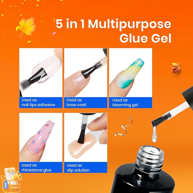 Beetles Gel Nail Kit, Almond Short, 240pcs 12 Sizes Nail Tips, with Nail Glue Mini Lamp, Clear Full Cover Fake Nails Tips, for Acrylic and Clear Press On Nail, Extension Set for Home DIY
