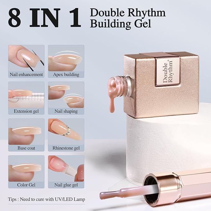 Double Rhythm Clear Gel Nail Polish 15ml Nail Strengthener Builder in a Bottle Nail Extension Hard Gel Soak Off Long Lasting UV Gel (Pastel Nude 8 in 1-8)