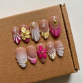Medium-Size - Luxury Medium Almond 3D False Nails Women Reusable ABS Material Finger Printed Nail Tip French Salon Design Artificial Fingernail-M-size