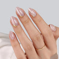 Nude Cat Eye Press on Nails Short - SHANGMENG 3D Gold Sculpting Almond Press on Nails for Women, Opaque Soft Gel Glue On Nails in 16 Sizes - 32 Fake Nails Kit with Glue, Gilded Glyphs