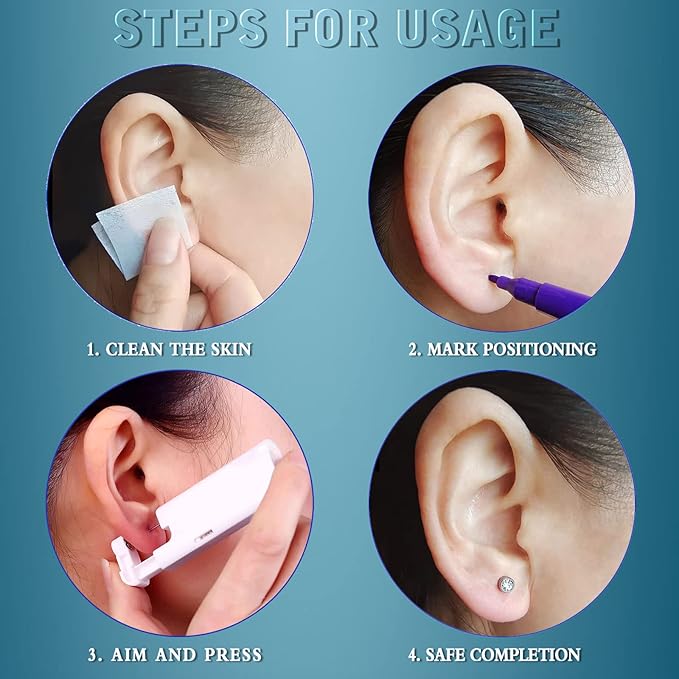 2Pcs Ear Piercing Kit Automatic and Painless Ear Nail Gun Disposable Aseptic Household Ear Piercing Gun Portable Ear Piercing Gun Group Ear Piercing Tools With Built-in 4mm Hypoallergenic Ear Studs