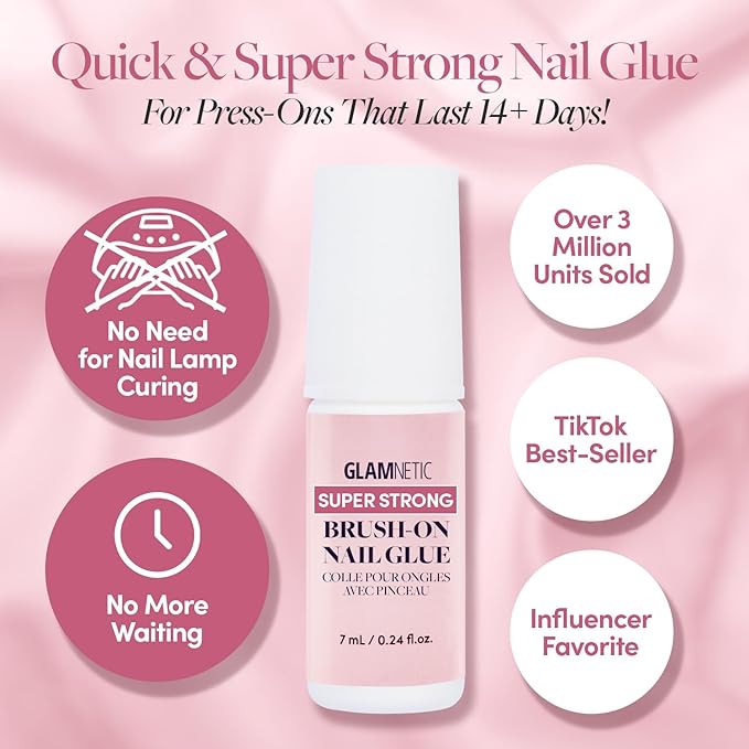 Glamnetic Press On Nails & Brush On Nail Glue Bundle - Creamer | Neutral Ombre Short Round Nails, Reusable | 15 Sizes - 30 Nail Kit with Glue