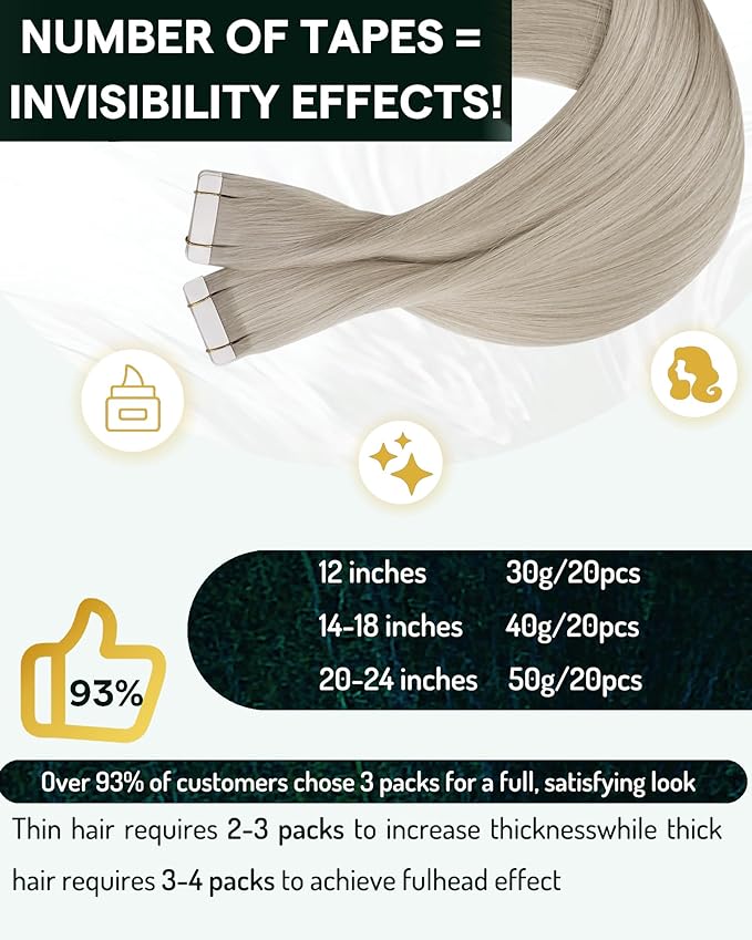 RUNATURE Tape in Hair Extensions Human Hiar Blonde Hair Extensions Tape Ins 28 Inch Long Tape in Extensions Human Hair Silky Remy Hair for Women 50g 20pcs #800 White Blonde