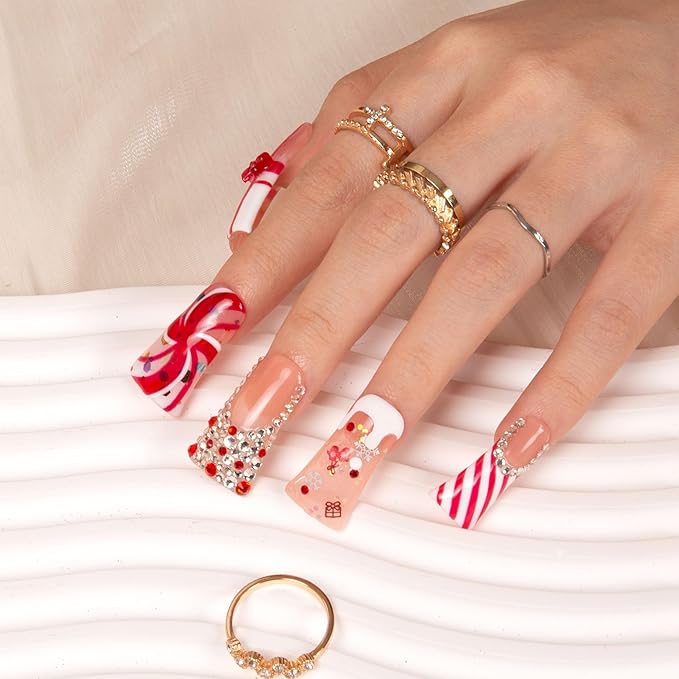 LOVFUL Press on Nails Christmas Gift | Handmade with Full Covered Crystals | Reusable Full Cover Nails | Duck Classic Regular 1.3 in | H349-M