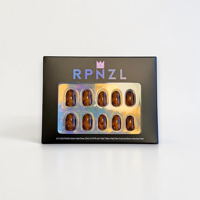 Press On Nails - Tortoise | Amber Tortoise Shell Short Oval, Salon Quality | 32 Nails, 16 Sizes Kit with Glue and Adhesive Tabs I Female Founded - Beauty, Self Care