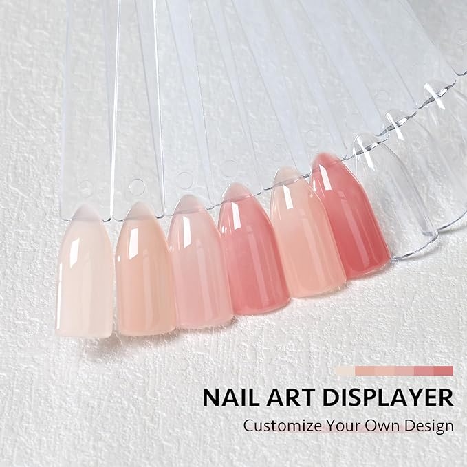 GAOY Nail Swatch Sticks with Ring, 50 Pcs False Nail Sample Swatches with Numbers Stickers, Fan-shaped Practice Color Display for Home or Salon Use