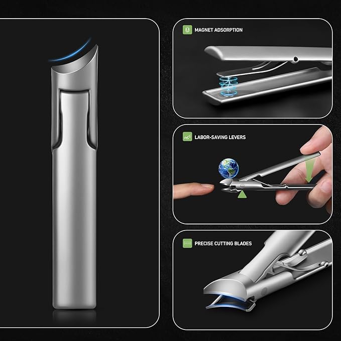 BALUCA Slanted Blade Ingrown Toenail Clippers for Thick Toenails, Angled Large Toe Nail Fingernail Cutter Trimmer for Seniors and Men - Silver