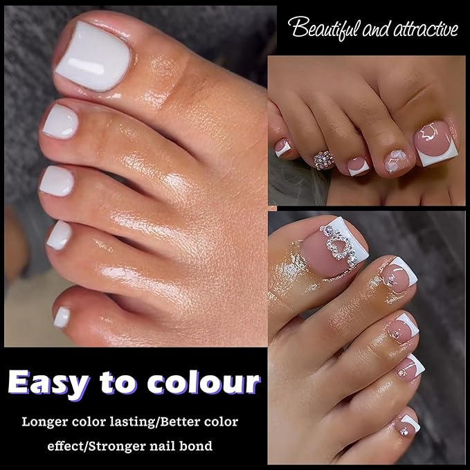 240pc Fake Toenails Half Cover Gel Toe Nail Tips Clear Press on Toenail, Short Square Fake Toes Nails Tips French Gel Toenails Extrension False Toe Nail Feet Artificial Toenail Tip