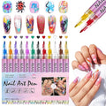 12 Colors Nail Art Pens Set, Valentines Day Gifts 0.7MM 3D Nail Art Markers Quick-Drying Nail Polish Pens for Home Nail DIY, Nail Art Tools for Dotting Drawing Painting Point Liner (1 Set)
