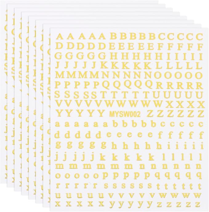 PATIKIL Letter Nail Stickers, 8 Sheet 3D Self-Adhesive English Letter Nail Decals Small Alphabet Art Sticker Metallic Fluorescence Design Manicure for Women DIY Decor, Gold
