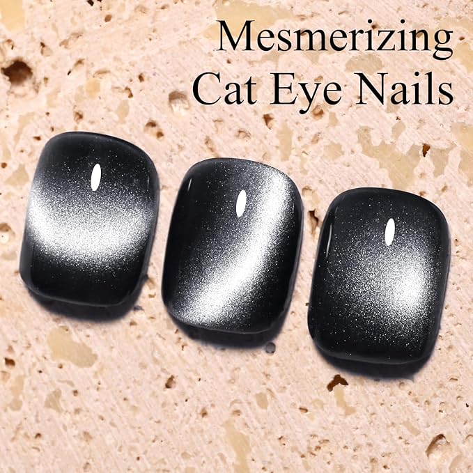 Imtiti Black Cat Eye Gel Nail Polish with Magnet, Holographic Glitter Shimmer Magnetic UV Gel Polish for Nail Art Soak off UV Led