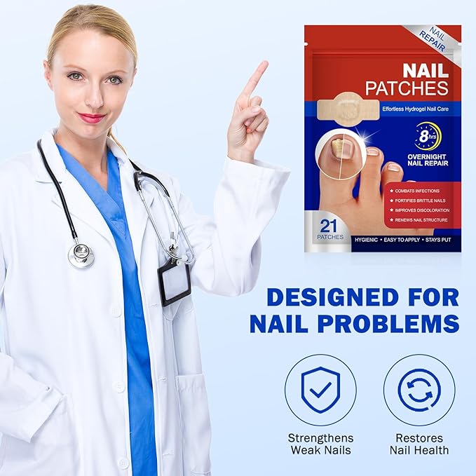 Nail Treatment Patches, 21 Pcs Discolored Thickened Nails Repair, 8 Hour Nightime Nail Renewal Waterproof for men women
