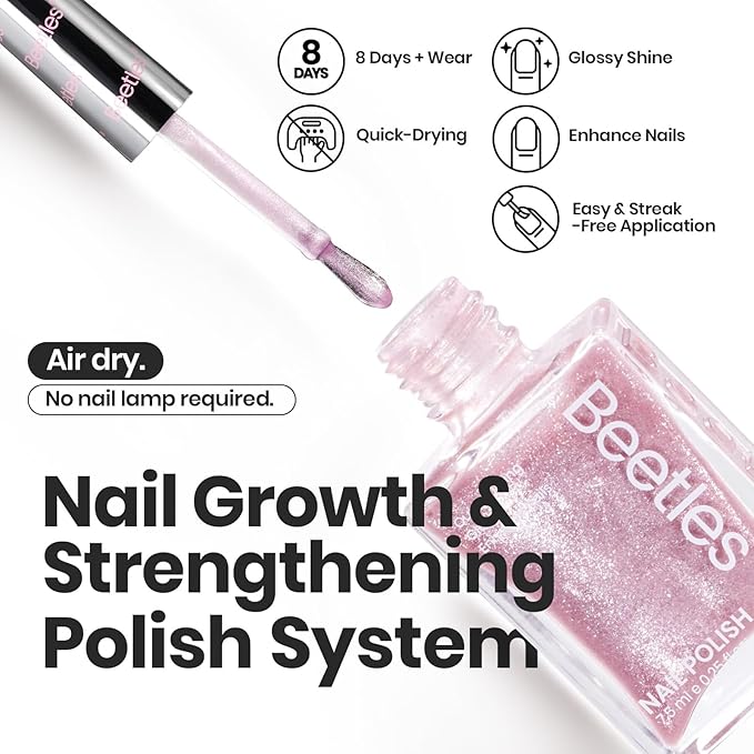 Beetles Pink Nail Polish Set, 6 Colors Glitter Quick Dry Nail Polish Kit Sly Moonlit Fairy Fingernail Polish Gifts for Women Salon DIY Valentines Nails