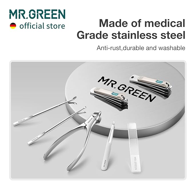 MR.GREEN 7in1 Manicure Sets Personal Care Tools Stainless Steel Professional Nail Clippers Pedicure Set Travel Case Kits (Mr-6020)