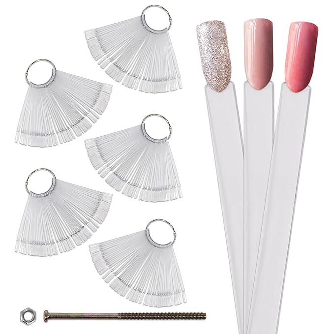 250 Nail Tips Chart Fan Display for Nail Art Design Pattern Practice and Swatch Nail Polish Colors - 50 Tips Style Chart Fan (Clear) 5 Packs…