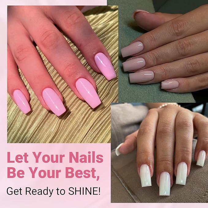 KQueenest 6 Packs Press On Nails Long Medium, Acrylic Press On Nails Square, Natural Medium Fake Nails Press Ons Coffin, Bright Color Soft Gel Glue On Nails for Women Daily Wear 144 Pcs