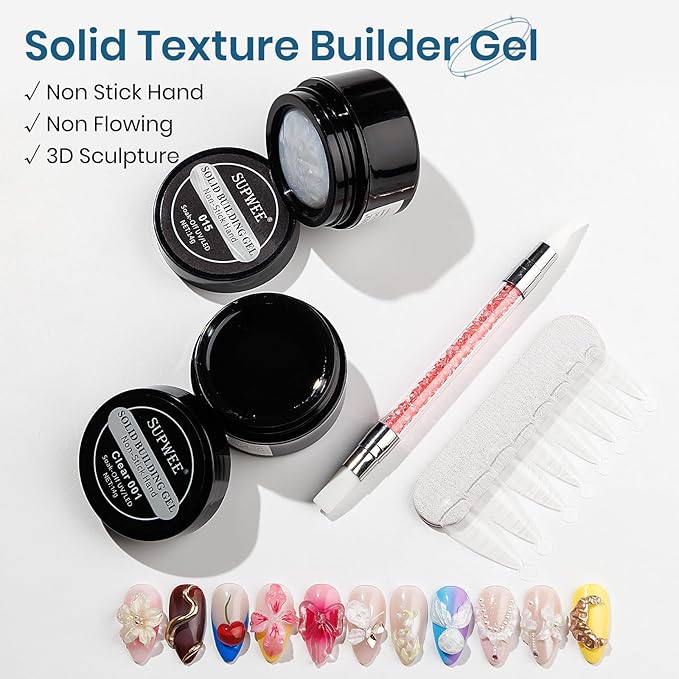 Clear and Pearl White Nail Extension Gel 3D Nail Art Sculpture Hard Gel with Silicone Pen for Carving Patterns Decoration Home Manicure DIY for Women