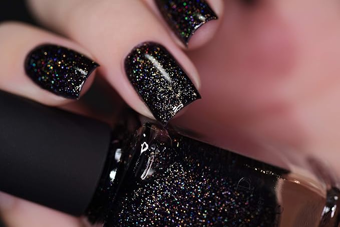 ILNP Silhouette - Rich Black Gold Flake Holographic Nail Polish
