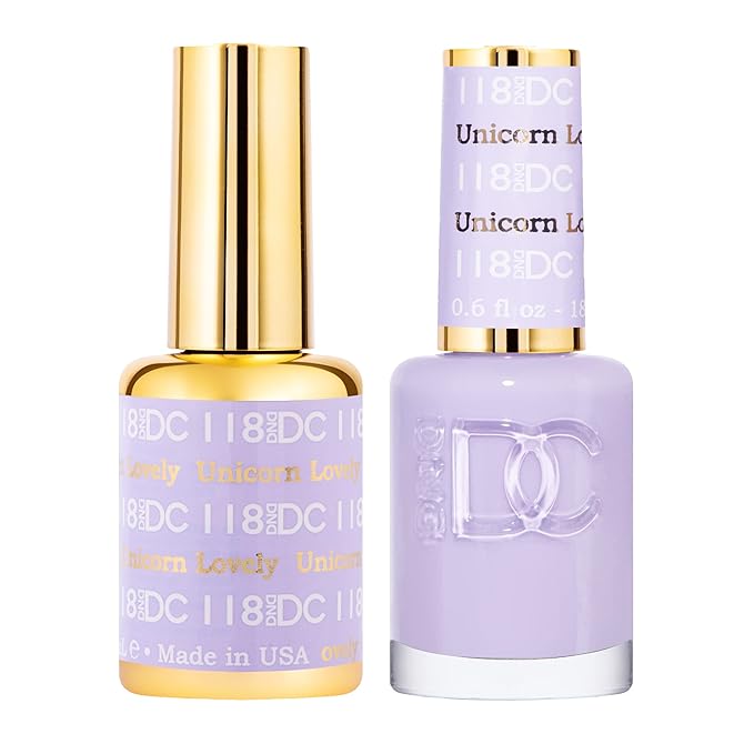 DND DC Gel Polish Set, Purple Collection, UV/LED Gel Polish and Air Dry Nail Lacquer, Matching Chip-Free Polish Duo, 118 Unicorn Lovely, 0.5 Fl Oz