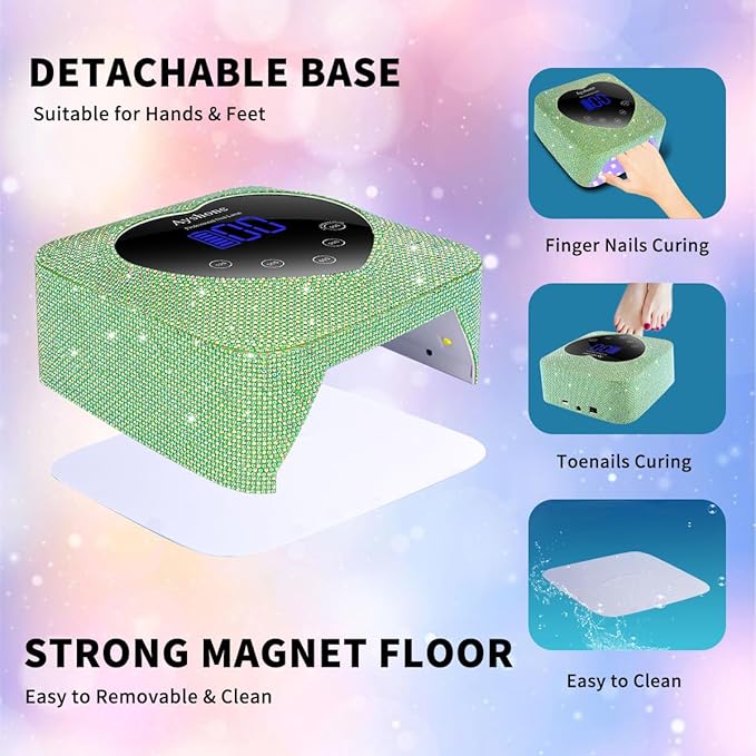 Cordless UV LED Nail Lamp,72W Rechargeable Nail Dryer Gel Polish Light with Large LCD Display,Rechargeable Nail Curing Lamp for Salon & Home (Pearl Green)