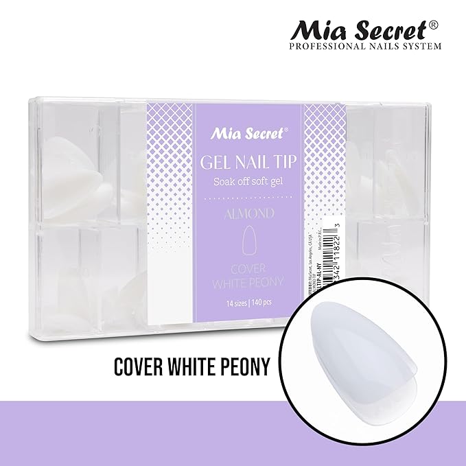 Mia Secret Soak off Soft Gel Nail Tip MADE IN USA for Salon and DIY (White Peony, Almond)