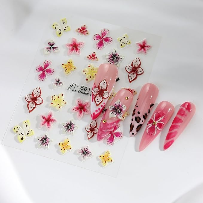 Stickers para Uñas Nail Stickers Self-Adhesive Sticker para Uñas Colorful 3D FlowerFloral Nail Stickers Art Design Accessories Hight Quality 4 Sheets