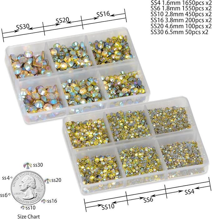 8000pcs Hotfix Rhinestones Flatback,Rhinestones for Crafts Clothes Mixed 6 Sizes, Hotfix Crystals with Wax Pencil Kit, SS4-SS30,Citrine AB