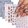 Flower Nail Stickers 6 Sheets - 5D Embossed Floral Designs with Gold Foil Accents, Self-Adhesive Nail Art Decals for Women, Spring & Everyday DIY