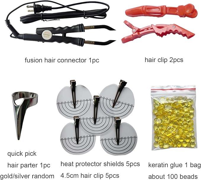 Keratin Hair Extensions Tools Hair Extension Heat Tool Fusion Bonding Machine Set Fusion Heat Iron Connector Wand Melting Gun for Hair Extensions Install Black