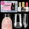 Beetles Gel Nail Kit Etch-X, Short Square, 288pcs 12 Sizes Nail tips, 3Pcs 15ml HEMA-Free Nail Glue Top Coat & Base Gel Set, for Acrylic and Clear Press On Nail, Long Lasting Extension DIY Set at Home