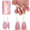 NOVO OVO White French Tip Long XL Sharp Stiletto Nail Tips Press on BERRY PINK, Soft Gel Double Matte Fake Nail Extension, Full Cover False Nails for Acrylic DIY x 16 Sizes 160 pcs