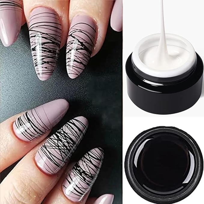 White Black Spider Gel Nail Polish Set Art UV Led Professional Nail Gel Paint for Nails Art UV Color Embossing Pull Wire Spider Gel for Nails