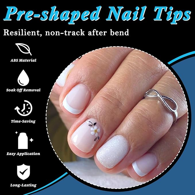 LoveOurHome 420pc Medium Squoval Gel Nail Tips Round Square Press On Nails Clear Full Cover False Artificial Fingernail for Gel Extension Acrylic Nails