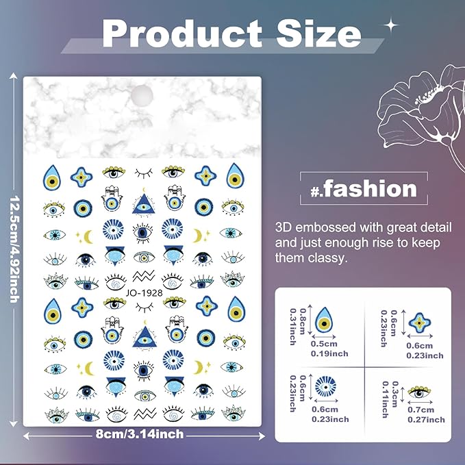 12 Sheets Evil Eye Nail Art Stickers Decals Self Adhesive Pegatinas Uñas Turkish Blue Eye Hamsa Hand Eye of Fatima Manicure Tips Devil Eye Nail Decoration for Women Girls Gift 807-7